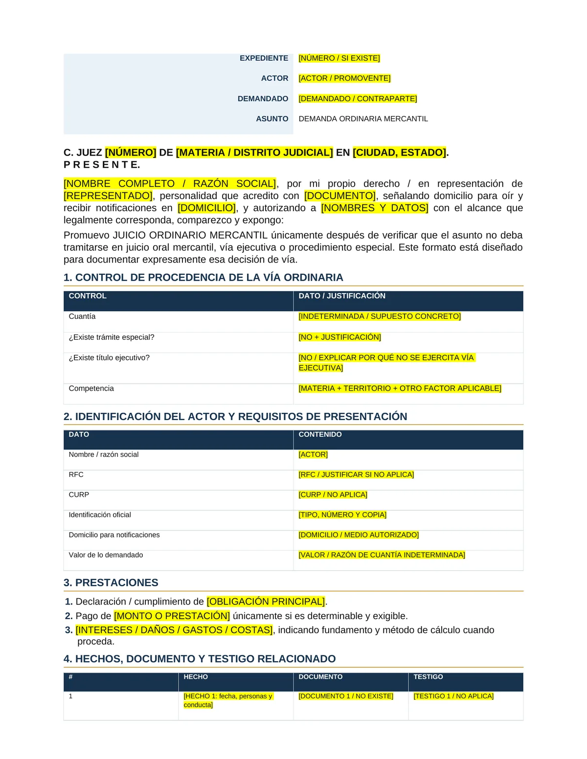 Página real de la versión limpia de demanda ordinaria mercantil